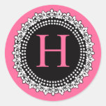 Hot Pink Monogram H Fleur de Lis Wedding Sticker