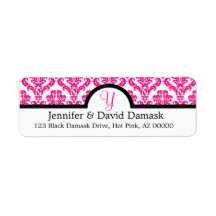 Hot Pink Monogram Y Damask Wedding Custom Return Address Label