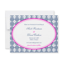 Hot pink navy oval preppy wedding save the date custom announcement