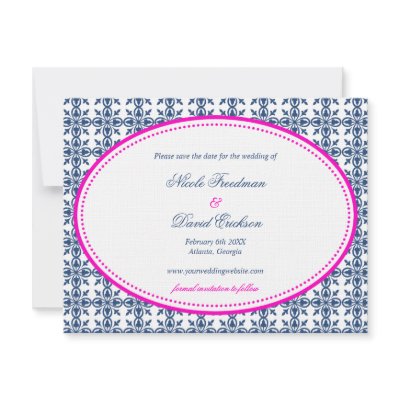 Hot pink navy oval preppy wedding save the date custom announcement by FidesDesign