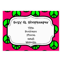 Hot Pink Neon Green Peace Sign Hippie Pattern Business Card