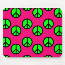 Hot Pink Neon Green Peace Sign Hippie Pattern Mousepads