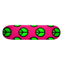 Hot Pink Neon Green Peace Sign Hippie Pattern Skateboards