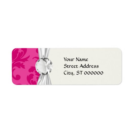 hot pink on pink chic damask pattern return address labels