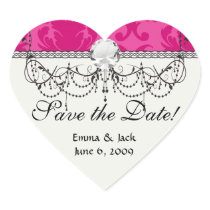 hot pink on pink chic damask pattern heart stickers
