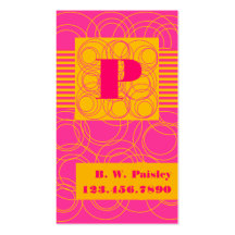 Hot Pink Orange Circles & Stripes Monogram Business Card Templates