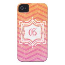 Hot Pink Orange Grunge Chevron Initialled iPhone 4 Case