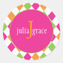 Hot Pink, Orange & Lime Argyle Sticker