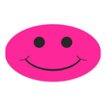 Hot Pink Oval Smiley Face Stickers
