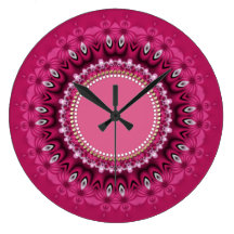 Hot Pink Peacock Lace Mandala Wall Clock