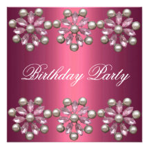 Hot Pink Pearl & Gem Birthday Invitation