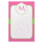 Hot pink polkadots monogram stationery paper