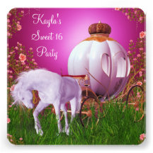 Hot Pink Princess Sweet 16 Birthday Party Invitations