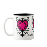 Hot pink punk girly girl ornate heart coffee mugs