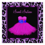 Hot Pink Purple Leopard Sweet Sixteen Birthday Personalized Announcement