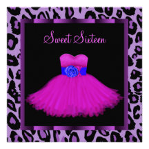 Hot Pink Purple Leopard Sweet Sixteen Birthday Personalized Announcement