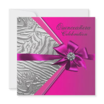 Hot Pink Quinceanera Birthday Party Invitations