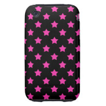 Hot Pink Stars on Black Background Pattern iPhone 3 Tough Case