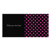 Hot Pink Stars on Black Background Pattern Photo Card