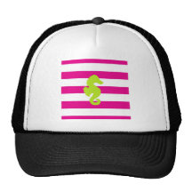 Hot Pink Stripes and Green Seahorse Hat