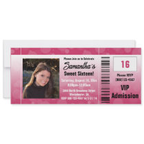 Hot Pink Sweet Sixteen Photo Ticket Invitation