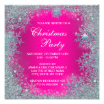 Hot Pink Teal Blue Snowflake Christmas Party Custom Announcements