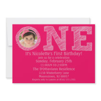 Hot Pink The Big One Photo First Birthday Party Personalized Announcement