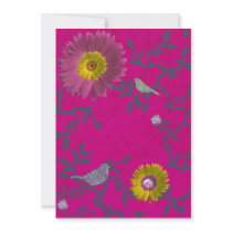 Hot Pink & Vines Birds & Flowers Invitation