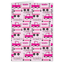 Hot Pink Wheels Vintage Cars Trucks Scooters Wagon Card