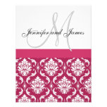 Hot Pink White Damask Monogram Wedding Invitation