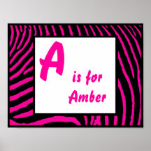 Hot Pink Zebra Name Art Print