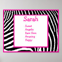 Hot Pink Zebra Name Art Print