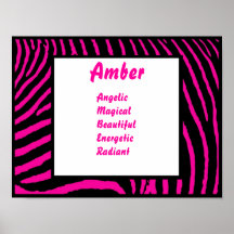 Hot Pink Zebra Name Art Print