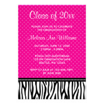 Hot Pink Zebra Polka Graduation Announcement invitations