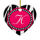 Hot Pink Zebra Print Heart Christmas Ornament