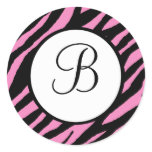 Hot Pink Zebra Print Monogrammed Stickers