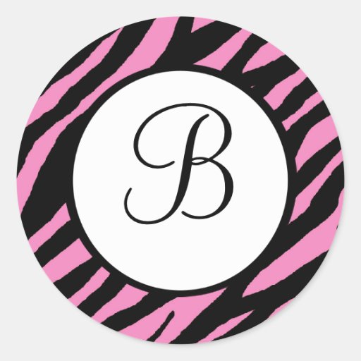 Hot Pink Zebra Print Monogrammed Stickers