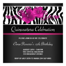 Hot Pink Zebra Quinceanera Invitations