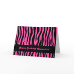 Hot pink zebra stripes birthday for teen or tween greeting cards