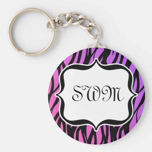 Hot Purple/Pink Zebra Stripes Monogram Keychain