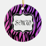 Hot Purple/Pink Zebra Stripes Monogram ornaments