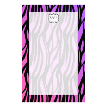 Hot Purple/Pink Zebra Stripes Monogram Custom Stationery