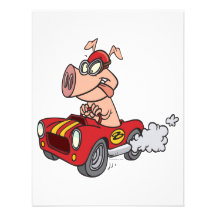 hot rod hog pig racing in car cartoon personalized invitation