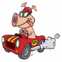 hot rod hog pig racing in car cartoon photo cut outs