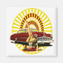 Hot Rod Pin Up Girl Fridge Magnet