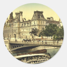 Hôtel de ville, classique Photochrom de Paris, Fra Adhésifs Ronds