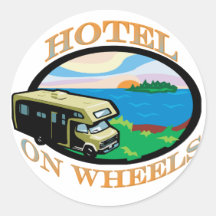 hotel-on-wheels round sticker