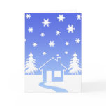 House and trees in winter greeting card