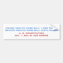 HOUSE HEALTH CARE BILL: 1,990 PAGESSENATE HEALT... BUMPER STICKER