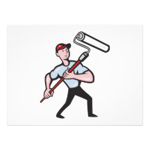 House Painter Paint Roller Painting Cartoon Announcement